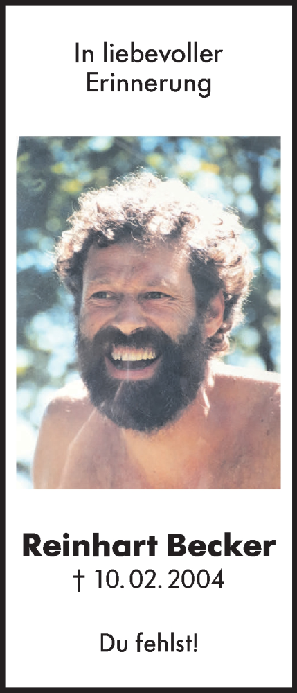 Traueranzeige von Reinhart Becker von Hohenloher Tagblatt
