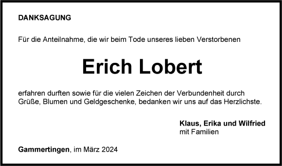Traueranzeige von Erich Lobert von Alb-Bote/Metzinger-Uracher Volksblatt