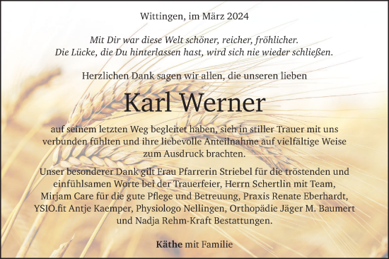 Traueranzeige von Karl Werner von Geislinger Zeitung