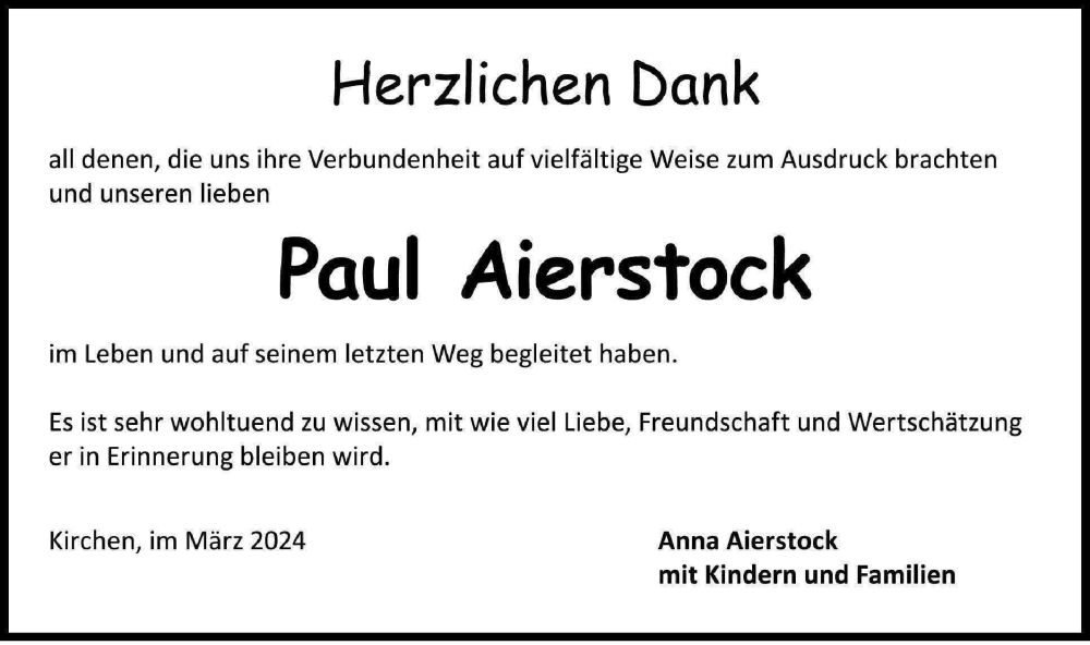  Traueranzeige für Paul Aierstock vom 15.03.2024 aus Ehinger Tagblatt