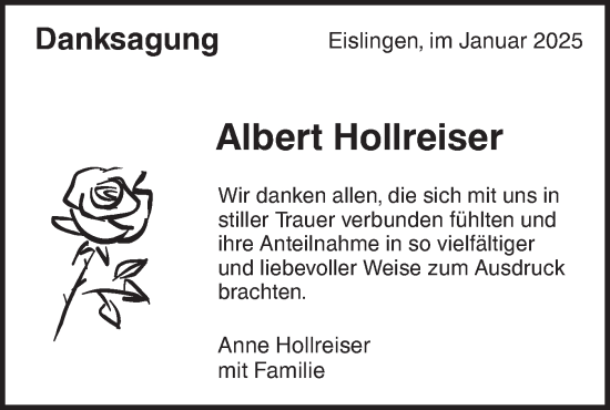 Traueranzeige von Albert Hollreiser von NWZ Neue Württembergische Zeitung