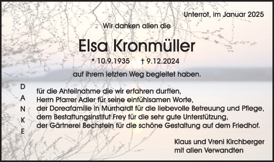 Traueranzeige von Elsa Kronmüller von Rundschau Gaildorf