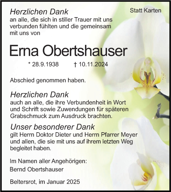 Traueranzeige von Erna Obertshauser von Haller Tagblatt