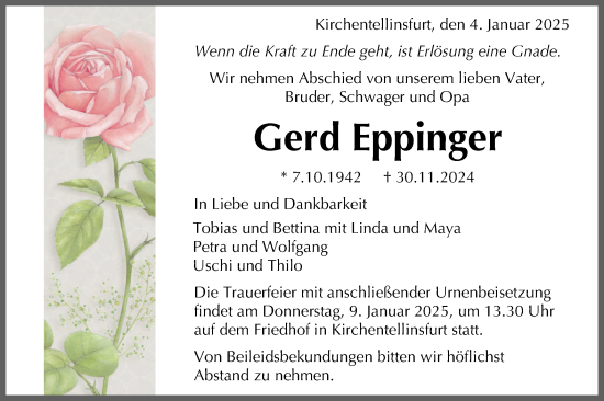 Traueranzeige von Gerd Eppinger von Schwäbische Tagblatt