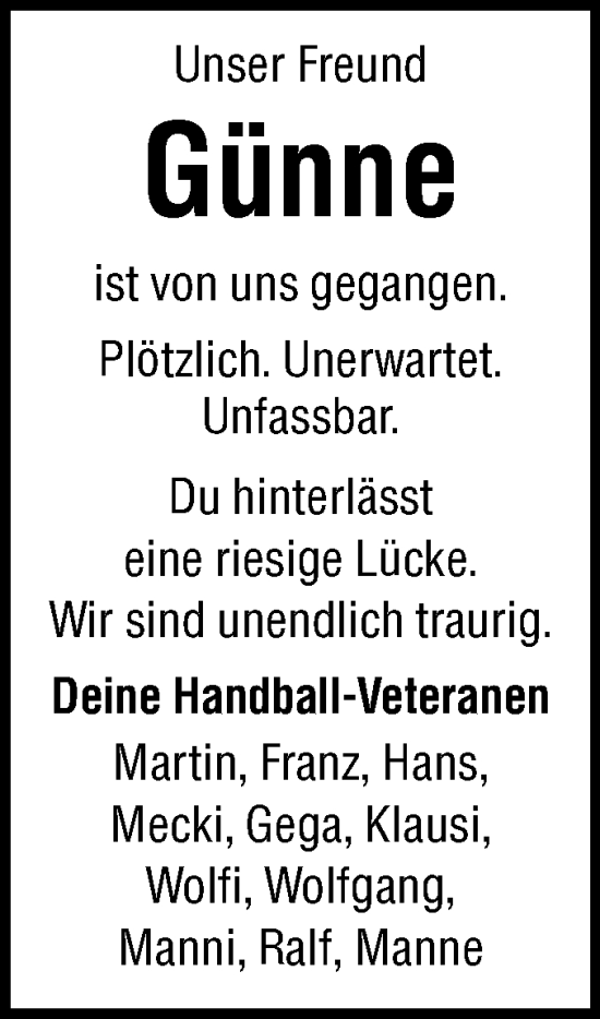Traueranzeige von Günne  von Alb-Bote/Metzinger-Uracher Volksblatt