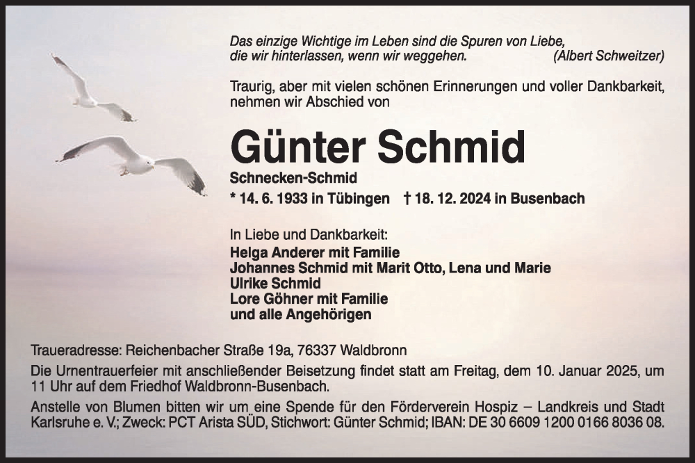  Traueranzeige für Günter Schmid vom 04.01.2025 aus Schwäbische Tagblatt