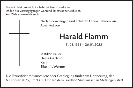 Traueranzeige von Harald Flamm von Alb-Bote/Metzinger-Uracher Volksblatt