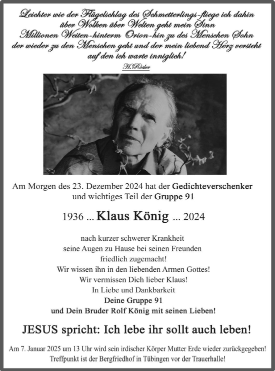 Traueranzeige von Klaus König von Schwäbische Tagblatt