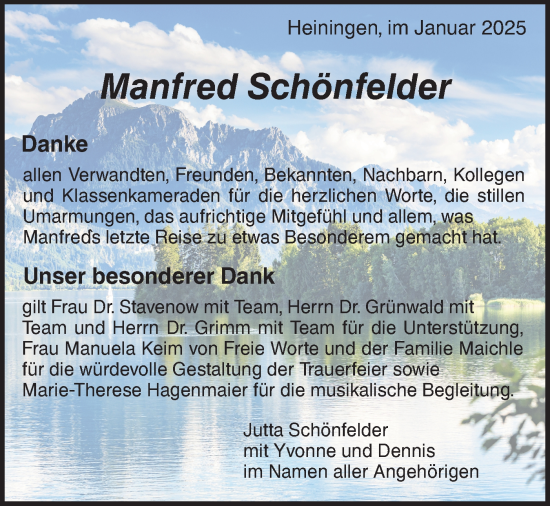 Traueranzeige von Manfred Schönfelder von NWZ Neue Württembergische Zeitung