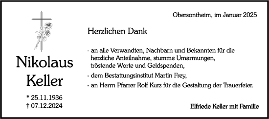 Traueranzeige von Nikolaus Keller von Haller Tagblatt