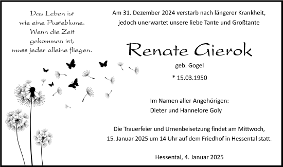 Traueranzeige von Renate Gierok von Haller Tagblatt