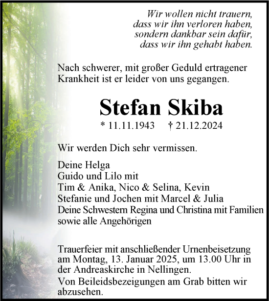 Traueranzeige von Stefan Skiba von Geislinger Zeitung