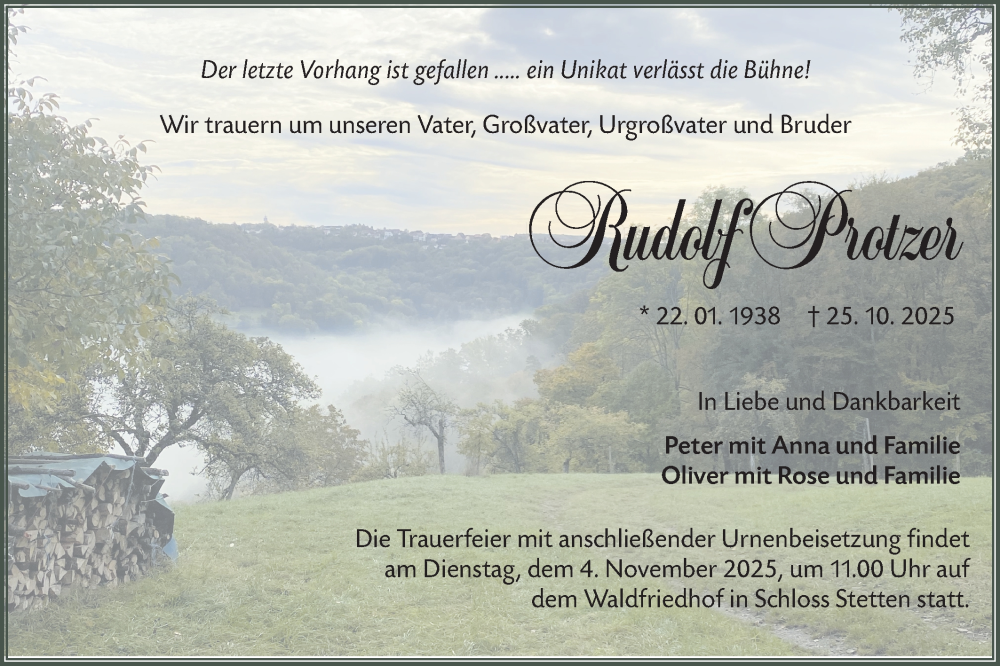  Traueranzeige für Rudolf Protzer vom 31.10.2025 aus Hohenloher Tagblatt