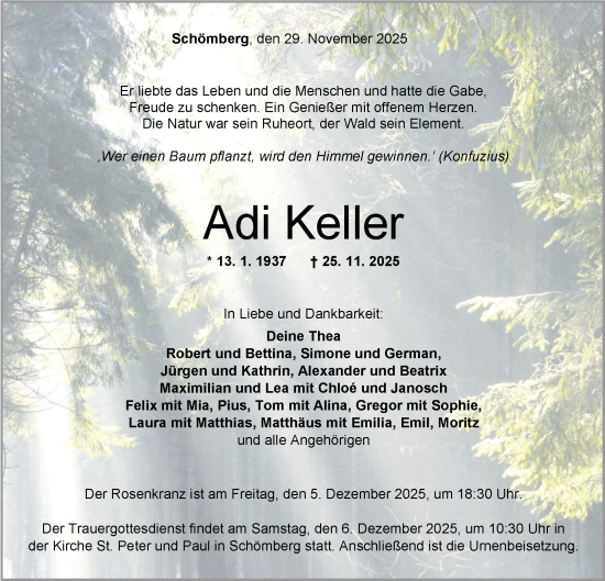 Traueranzeige von Adi Keller von SÜDWEST PRESSE Zollernalbkreis/Hohenzollerische Zeitung