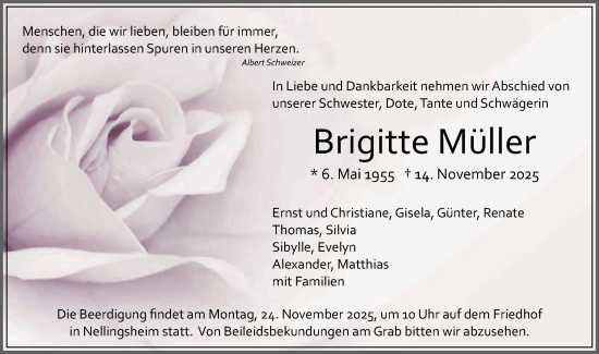 Traueranzeige von Brigitte Müller von Schwäbische Tagblatt