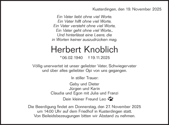 Traueranzeige von Herbert Knoblich von Schwäbische Tagblatt