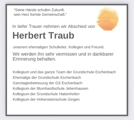 Traueranzeige von Herbert Traub von NWZ Neue Württembergische Zeitung
