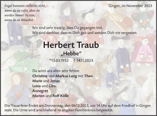 Traueranzeige von Herbert Traub von NWZ Neue Württembergische Zeitung/Geislinger Zeitung