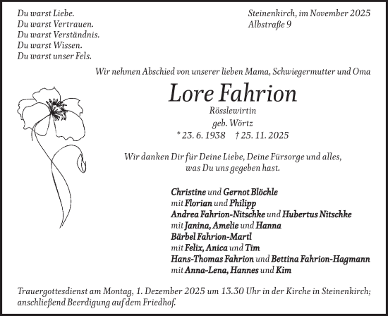 Traueranzeige von Lore Fahrion von Geislinger Zeitung