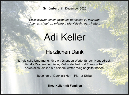 Traueranzeige von Adi Keller von SÜDWEST PRESSE Zollernalbkreis/Hohenzollerische Zeitung