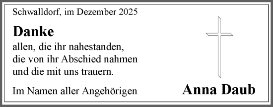 Traueranzeige von Anna Daub von Schwäbische Tagblatt