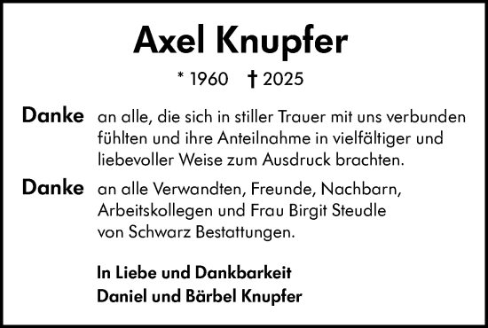 Traueranzeige von Axel Knupfer von Alb-Bote/Metzinger-Uracher Volksblatt