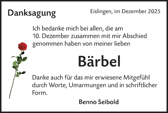 Traueranzeige von Bärbel  von NWZ Neue Württembergische Zeitung