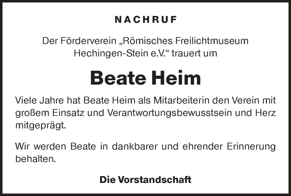  Traueranzeige für Beate Heim vom 10.12.2025 aus SÜDWEST PRESSE Zollernalbkreis/Hohenzollerische Zeitung