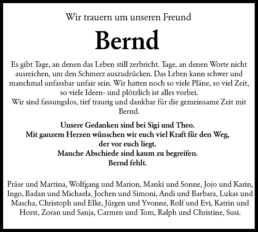  Traueranzeige für Bernd  vom 20.12.2025 aus Hohenloher Tagblatt