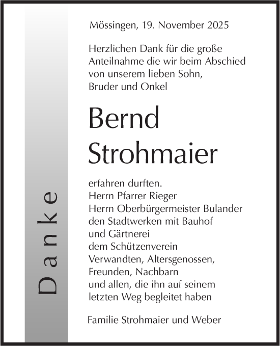 Traueranzeige von Bernd Strohmaier von Schwäbische Tagblatt