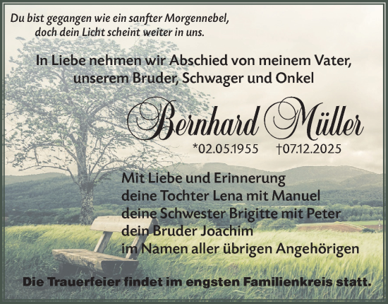Traueranzeige von Bernhard Müller von Hohenloher Tagblatt