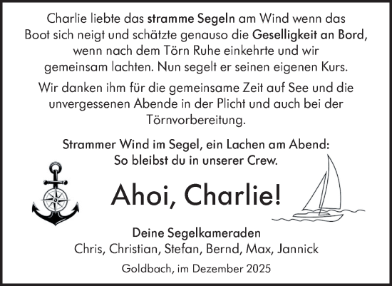 Traueranzeige von Charlie  von Hohenloher Tagblatt