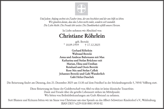 Traueranzeige von Christiane Röhrlein von Haller Tagblatt