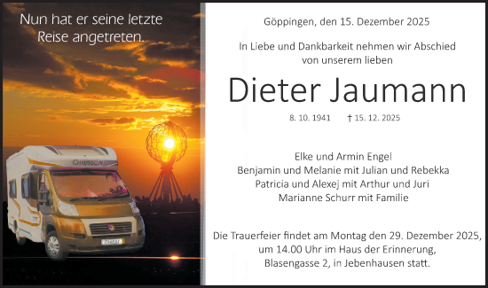 Traueranzeige von Dieter Jaumann von NWZ Neue Württembergische Zeitung