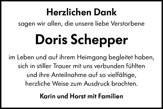 Traueranzeige von Doris Schepper von Alb-Bote/Metzinger-Uracher Volksblatt