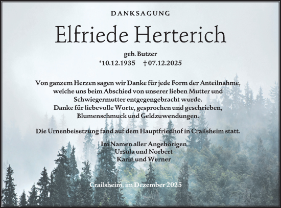 Traueranzeige von Elfriede Herterich von Hohenloher Tagblatt