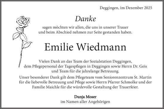 Traueranzeige von Emilie Wiedmann von Geislinger Zeitung
