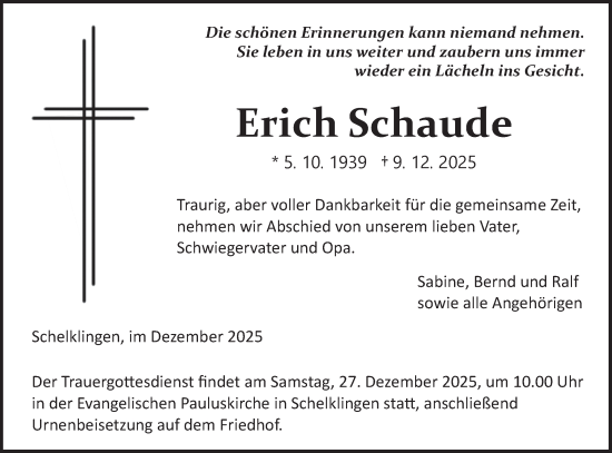 Traueranzeige von Erich Schaude von Ehinger Tagblatt