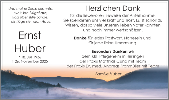 Traueranzeige von Ernst Huber von Schwäbische Tagblatt