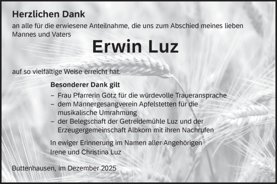 Traueranzeige von Erwin Luz von Alb-Bote/Metzinger-Uracher Volksblatt