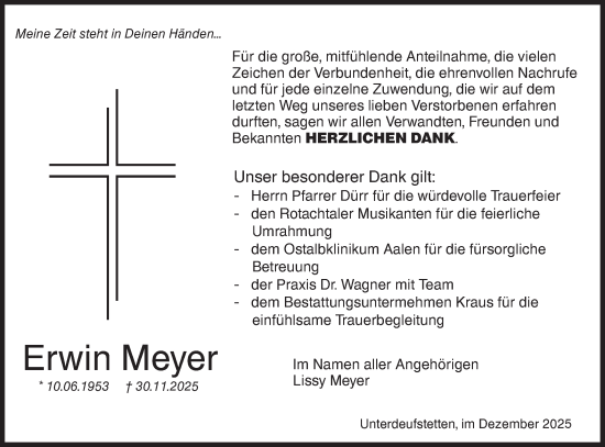 Traueranzeige von Erwin Meyer von Hohenloher Tagblatt