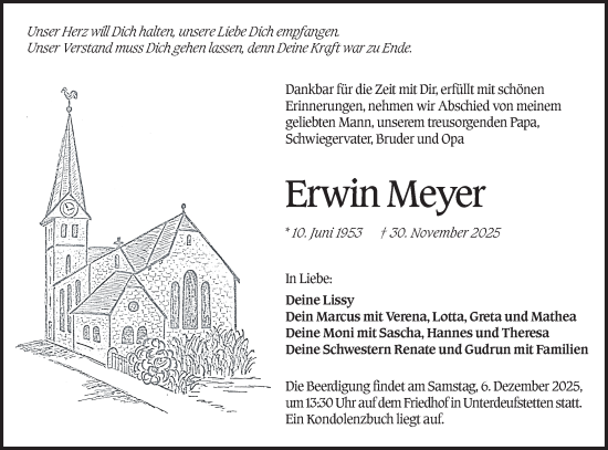 Traueranzeige von Erwin Meyer von Hohenloher Tagblatt