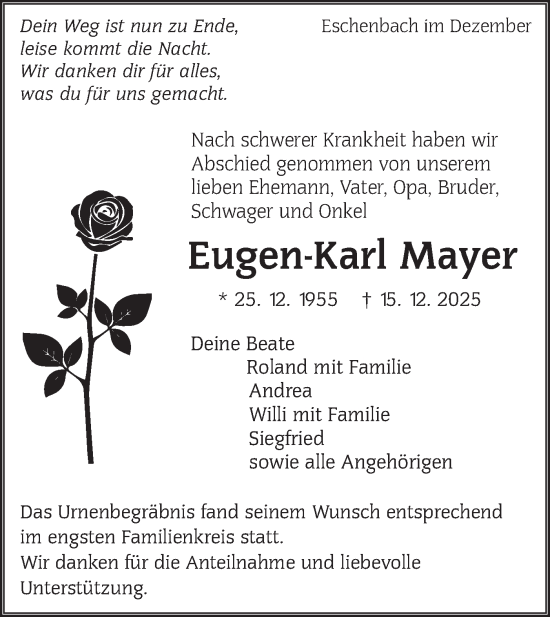 Traueranzeige von Eugen-Karl Mayer von NWZ Neue Württembergische Zeitung