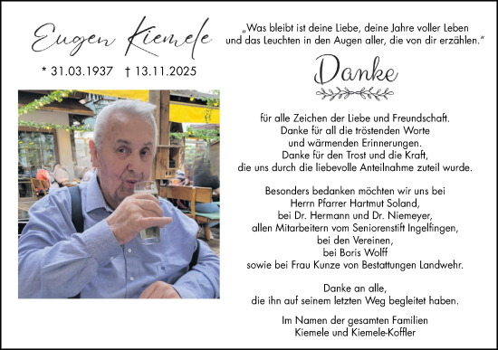 Traueranzeige von Eugen  Kiemefe von Rundschau Gaildorf