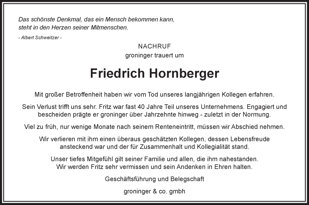  Traueranzeige für Friedrich Hornberger vom 16.12.2025 aus Hohenloher Tagblatt