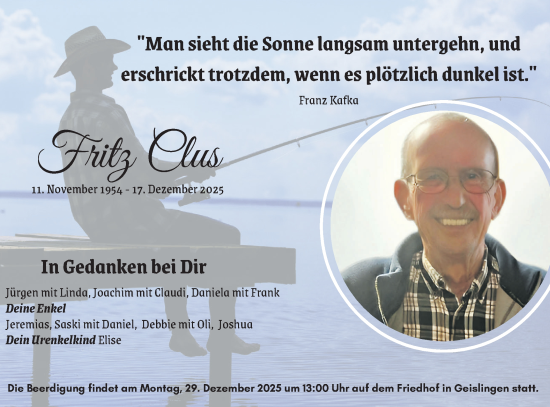 Traueranzeige von Fritz Clus von SÜDWEST PRESSE Zollernalbkreis/Hohenzollerische Zeitung