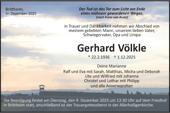 Traueranzeige von Gerhard Völkle von SÜDWEST PRESSE Zollernalbkreis/Hohenzollerische Zeitung