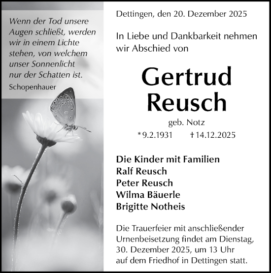 Traueranzeige von Gertrud Reusch von Alb-Bote/Metzinger-Uracher Volksblatt
