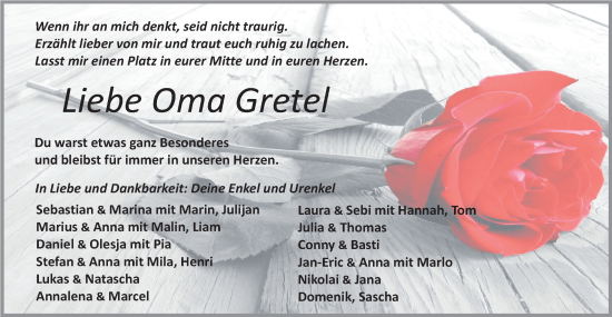 Traueranzeige von Gretel  von Haller Tagblatt