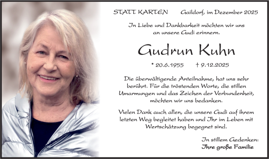 Traueranzeige von Gudrun Kuhn von Rundschau Gaildorf